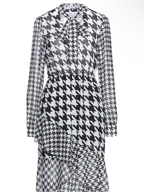 (A7) Atos Lombardini Italy Houndstooth Midi Dress Sheer Bodice 42 IT / 6 / M‎